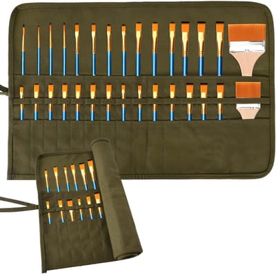 30 Slots Pen Roll en Pencil Case voor Kunstenaars - Grote Brush Folder voor Make-up en Waterverf Penselen, Canvas Opbergtas voor Kantoor en Creatieve Projecten