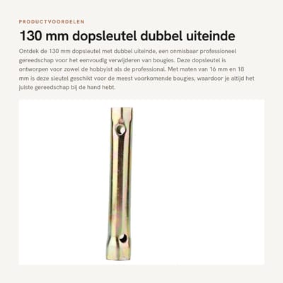 Dailygoods- Dopsleutel 130 mm - Dubbel Uiteinde 16/18 mm - Professioneel Gereedschap - Lichtgewicht en Duurzaam - Geschikt voor Bougies - Compact en Draagbaar - Bougiedopsleutel