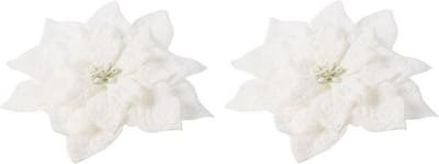 Cosy & Trendy Kerstboomversiering - 4x - witte besneeuwde bloem - 15 cm - op clip - kerstboom decoratie