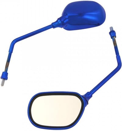 paar achteruitkijkspiegels voor auto's, blauw geanodiseerd, lange stang m8, nieuw