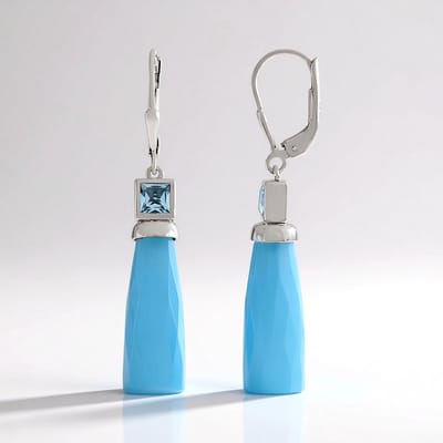 Cavill - 925 Sterling Zilver Oorbellen - Blauwe Chalcedoon & 16,92 ct Hemelsblauwe Topaas - Fancy Geslepen Edelstenen - Gerhodineerd - Elegant Design