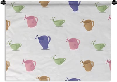 Wandkleed - Wanddoek - Patronen - Thee - Theekop - 60x45 cm - Wandtapijt
