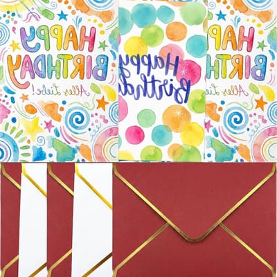 Verjaardagskaarten Set - Feestelijke kaarten - Verjaardag wensen - Dikke 300gsm offsetkarton - 18 x 13 cm - Rood en wit