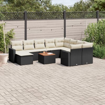 vidaXL - 11-delige - Loungeset - met - kussens - poly - rattan - zwart