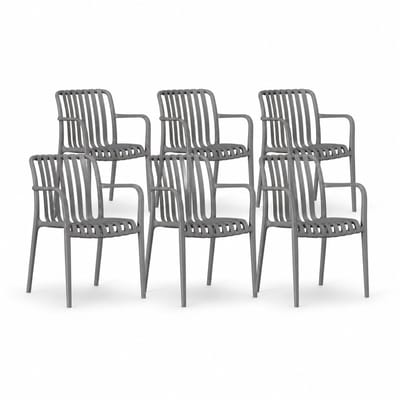 DS4U® - Max tuinstoel - Set van 6 - Grijs - Kunststof - Met armleuning