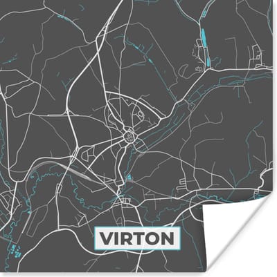 Poster Stadskaart – Grijs - Kaart – Virton – België – Plattegrond - 100x100 cm XXL