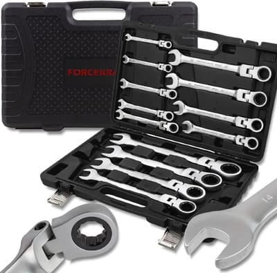 Forcekraft 10340 Serie - Combinatiesleutelset met Ratels en Draaibare Kop - 13 Delig - 8-32mm - Cr-V Staal