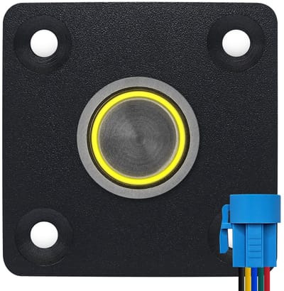 ProRide Metalen drukschakelaar Inbouwpaneel 12V ON-OFF - 16mm - met Aansluitkabel - 12V/24V - LED indicatie Geel