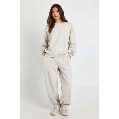 boohoo Dames Naaddetail Sweatshirt Barrel Jogger Trainingspak | Stone | Maat: XS