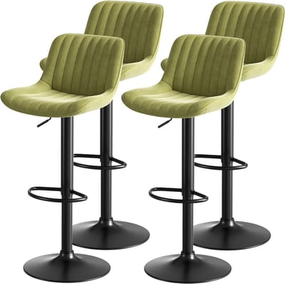 MODFU - Barkrukken Set Van 4 - Draaibaar En In Hoogte Verstelbaar - Modern - Voor Keuken Of Bar - Fluweel - Groen