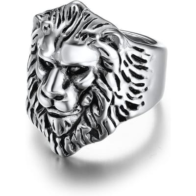 Europese en Amerikaanse retrostijl dominante leeuwenkop titanium stalen ring grasland mannelijke leeuwenkoning herenring 10# gray