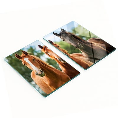 Multifunctionele decoratieve glazen keukenplanken met drie paarden, 2x40x52 cm