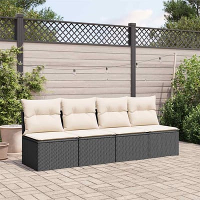 vidaXL - Tuinbank - 4-zits - met - kussens - poly - rattan - zwart