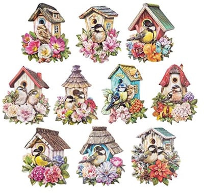 Set van 10 driedimensionale knutselmotieven - Vogelhuisje thema - Kant-en-klare decoratie-elementen