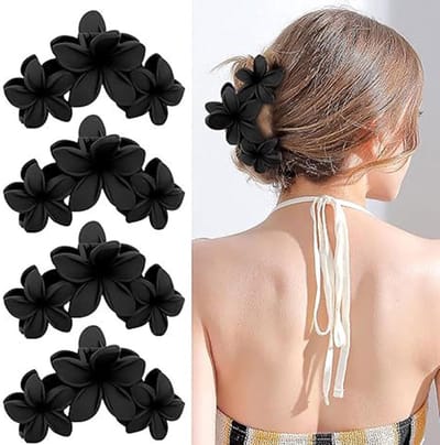 4 Stuks Bloemen Haar Claw Clips voor Vrouwen - Grote Sterke Grip Haaraccessoires voor Lang, Dik en Dun Haar (Zwart)