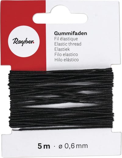 Rayher hobby band elastiek op rol - zwart - 5 meter - breedte 0,6 mm - kleding maken - knutselen