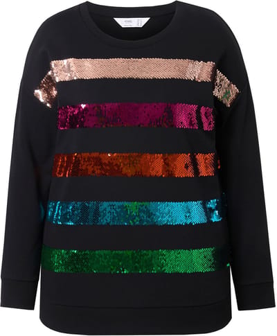 Angel of Style - Dames - Sweatshirt comfortabele pasvorm pailletten-strepen - Zwart - Maat 42