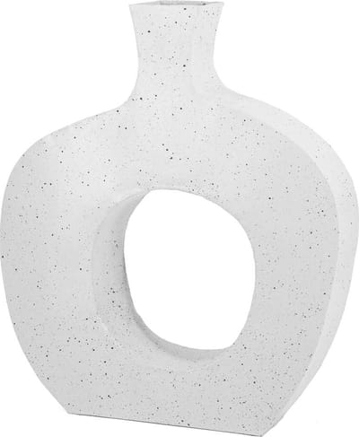 HomeBound by KY | Metalen donut vaas white texture | 8x38x45cm | metalen bloemenvaas donutvorm wit dots