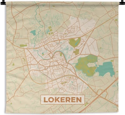 Wandkleed - Wanddoek - Kaart - Vintage - Stadskaart - Plattegrond - Lokeren - 180x180 cm - Wandtapijt