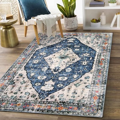 Famanu - Vintage vloerkleden voor de woonkamer 90 x 150 cm, zachte vloerkleden voor de slaapkamer, antislip boho-tapijt, wasbare vloerkleden kortpolig, traditioneel woonkamertapijt, niet pluizend