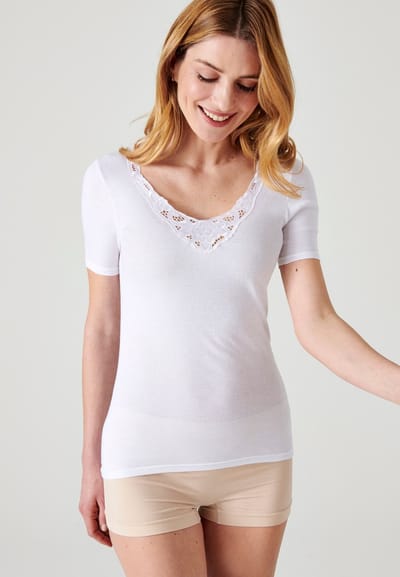 Damart - T-shirt met korte mouwen Essential van zuiver gekamd katoen - Dames - Wit - XS