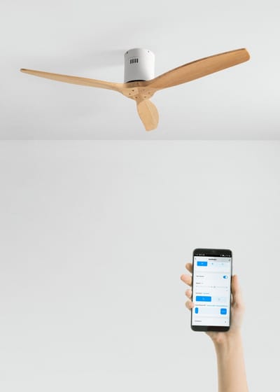 CREATE - Plafondventilator 40W silent 100% hout (Ø132cm) (ruimtes 10m²-25m²) - Wit / Licht hout - Geen licht - WIFI + Afstandsbediening - WIND CALM NATURAL WOOD