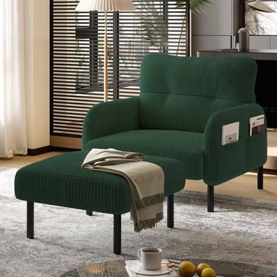 REDOM - Fauteuil - Diepe Zitting En Zijvak - Minimalistisch - Voor Woonkamer Of Slaapkamer - Ribstof - Smaragdgroen - 67 X 75 X 79 Cm