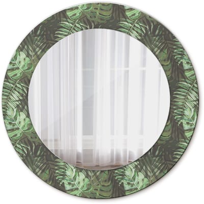Tulup Spiegel - Ronde Spiegel - Spiegel op gehard Glas - Tropische bladeren - Diameter: 50 cm - Groene - Badkamerspiegel - Gangspiegel - Eetkamer - Spiegel met decoratieve opdruk - Tijdloos Spiegel - Luxe Spiegel - Wandmontage