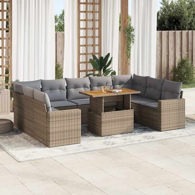 vidaXL - 10-delige - Loungeset - met - kussens - poly - rattan - beige