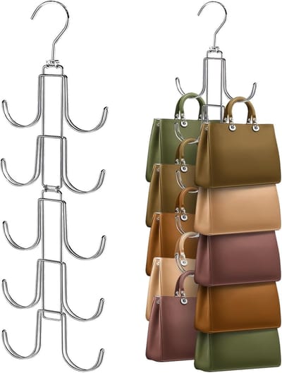 SnelShoppen - Handtas-organizer voor kast, verbeterde handtas-hanger met 10 grote haken, 360 graden rotatie, ideale opbergoplossing voor handtassen, e