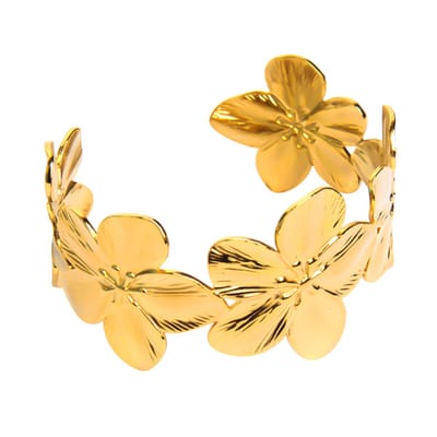 Charm Society Goudkleurige RVS Bloemenarmband dames – 18K Gold Plated & Verstelbaar - Roestvrij staal - armband