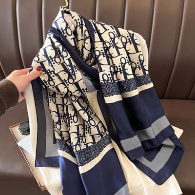 Zachte Imitatiezijde Sjaal 90x180 cm voor Dames - Hoofddoek, Bandana en Halsdoek-F-17 - Navy Blue