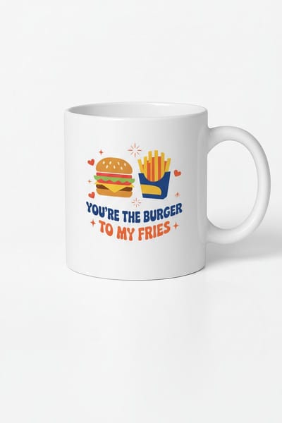 Liefdes Mok 'You're the Burger to my Fries' met Hamburger & Friet Design - Uniek Cadeau voor Geliefden