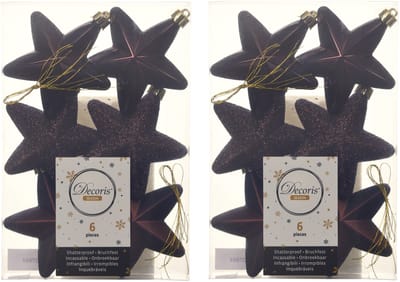 Decoris kersthanger sterren - 18x st - mahonie bruin - 7 cm - kunststof - kerstornamenten - kerstversiering