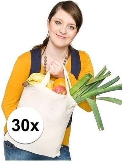30x Katoenen boodschappen tassen naturel