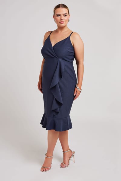Yours London Jacquard Midijurk Zonder Mouwen Met Ruchedetail In Donkerblauw Size 50