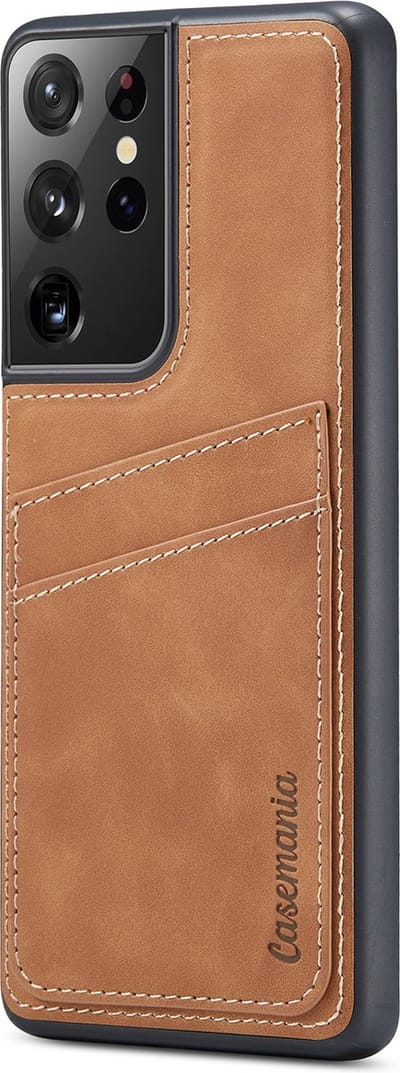 Casemania Hoesje Geschikt voor Samsung Galaxy S21 Ultra - Sienna Brown - Back Cover met Pasjeshouder