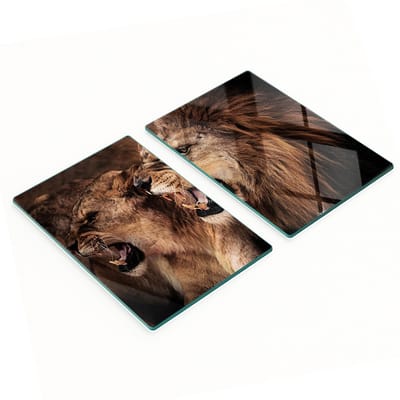 Decoratieve glazen snij- en serveerplanken met brullende leeuwen, 2x40x52 cm