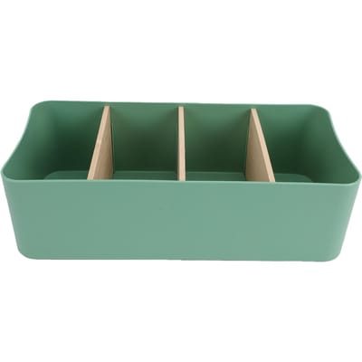 Boîte Organisateur de Bureau avec Séparateurs Amovibles 4 Compartiments pour Fournitures de Bureau Rangement Cosmétiques 26,6x12,8x 7,9cm Multi vert