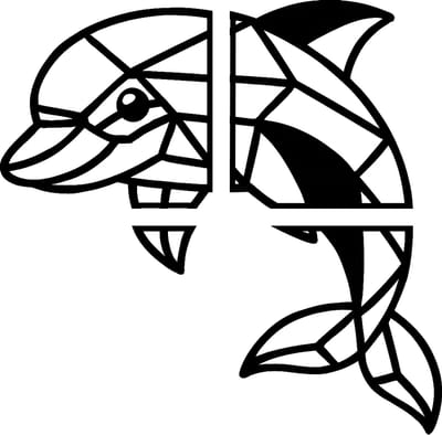 Dolfijn line-art wanddecoratie – dieren wandbord – groot 76×74,8 cm – 4-delig – populierenhout zwart