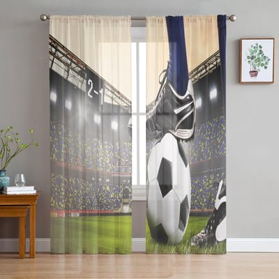 Gymnasium Voetbalveld Ballen Voetbal Transparante Gordijnen voor Woonkamer Decoratie Raamgordijnen Keuken Tule Voile Gordijnen W135 x H115cm x1 white