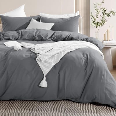 Katoenen Dekbedovertrek Set - Beddengoed Set - Comfortabel Slapen - Gewassen Katoen Linnenlook - 68 x 90 cm - Grijs