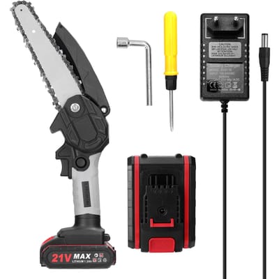 21V 6inch draagbare elektrische snoeizagen Kleine houtklover Kettingzaag Borstelmotor Eénhandig EU Plug 2 Batteries