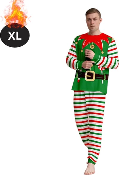Bovista Kerst Pyjama - Heren - Kerstpyjama - Mannen - Slaapkleding Volwassenen - Set - Broek - Shirt - Christmas - Zwart - Maat XL