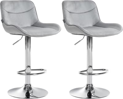 CLP Vonore Set van 2 barkrukken - Met rugleuning - Met voetensteun - Verstelbaar - Metalen frame - Velvet - Fluweel - grijs chroom