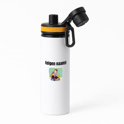 Hacebo® - juf met kinderen met eigen naam waterfles met draaidop oranje - Juf - leraressen - collega's - verjaardag - afscheidscadeau - geschenk - kado - water fles - 850ML