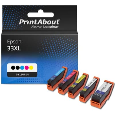 PrintAbout huismerk Inktcartridge 33XL (C13T33574012) 5-kleuren Multipack Hoge capaciteit Geschikt voor Epson