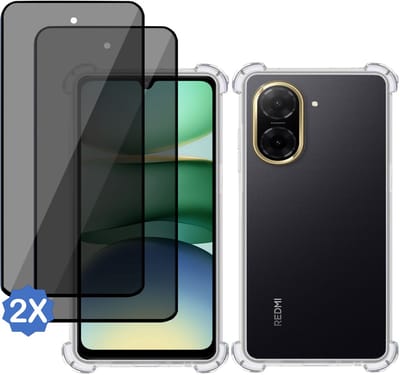 TechNow Hoesje + 2x Privé Screenprotector geschikt voor Xiaomi Redmi A5 4G Hoesje Screenprotector - Privacy Tempered Glass - Case Transparant