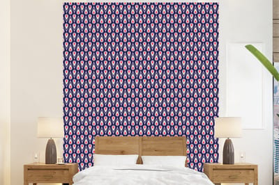 Behang - Fotobehang Patronen - Vintage - Blauw - Rood - Breedte 225 cm x hoogte 280 cm