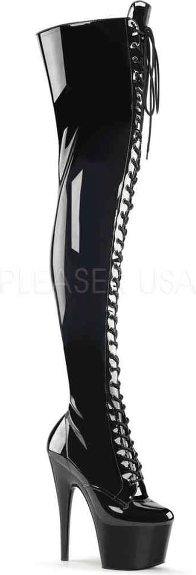 Pleaser - ADORE-3023 Plateau Overknee Laarzen - Paaldans schoenen - 45 Shoes - Zwart